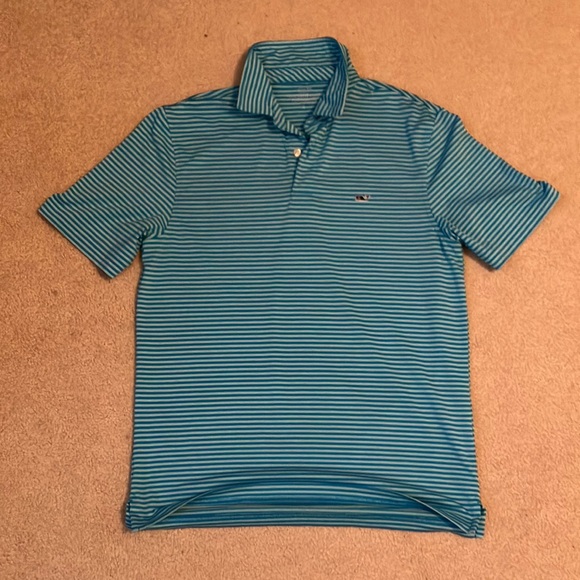 Vineyard Vines Blue Polo Shirt Performance Stripes - Picture 1 of 3